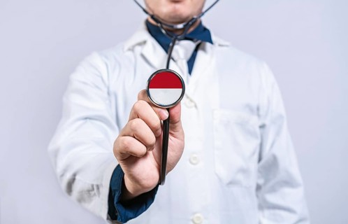 Doctor hands holding stethoscope with Monaco flag. Monaco health and care concept