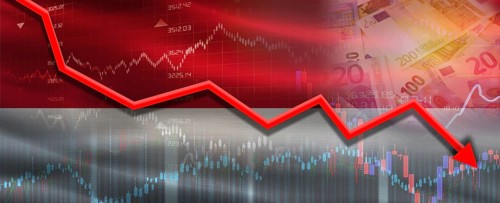 Monaco financial crisis on economic graph. Financial fall of Monaco on economy market