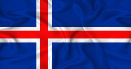 Realistic Iceland flag waving. Close up of flag of Iceland with cloth texture