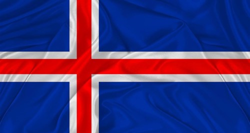 Flag of Iceland with cloth texture. Close up of Icelandic flag waving