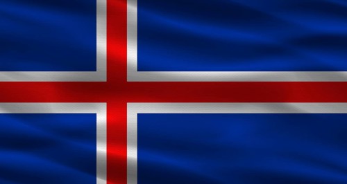 Iceland flag with fabric texture. Realistic flag of Iceland waving