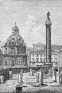 Trajan's Column and part of the Forum in Rome, c. 1870, Italy, digitally enhanced reproduction from