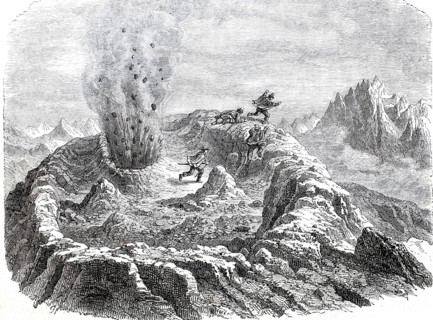 The volcano of Antuco in Chile in 1869, last eruption, digitally enhanced reproduction from a 19th