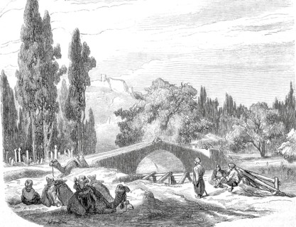 The caravan bridge near Smyrna around 1865, today Izmir, Turkey, digitally enhanced reproduction