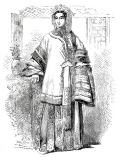 Noble lady from China in elegant traditional costume, Chinese woman, around 1875, digitally