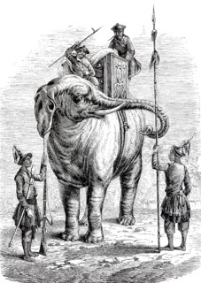 War elephant in India, 1870, power element of the Asian armies, digitally enhanced reproduction