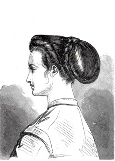 Women's heads, hairstyles and headgear around 1860, bourgeois chignon, a hairstyle characterised by