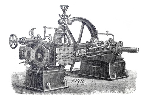 Steam engine, compound engine by Chaligny and Gupot-Sionnest without condenser, around 1870,