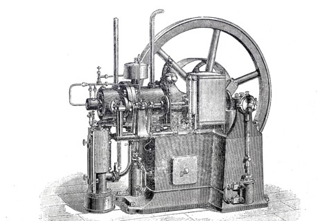 Steam engine, the safety engine by Dietrich, around 1885, Historical, digitally enhanced