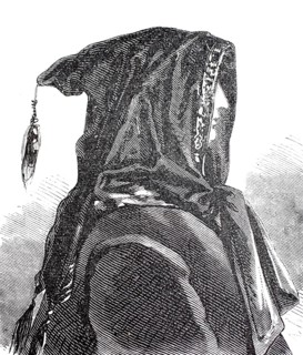 Women's heads, hairstyles and headgear around 1860, Baschlik, a hood-like bonnet with two long