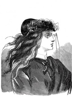 Women's heads, hairstyles and headgear around 1860, hairstyle a la madness, worn by Scottish and