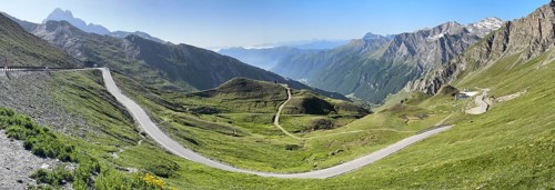 Panoramic view of southern ramp southern ascent mountain road alpine road to third highest