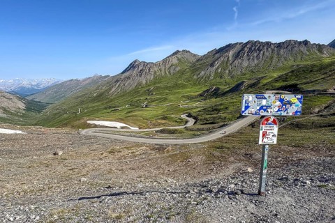 Panoramic view of northern ramp northern ascent mountain road alpine road to pass in Alps high Alps