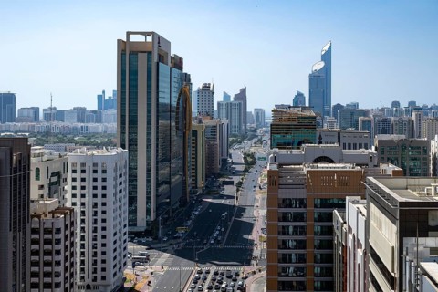 Skyscrapers and Sheikh Rashid Bin Saeed Street, Abu Dhabi, United Arab Emirates