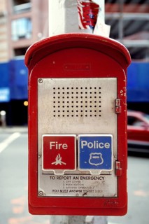Emergency call pillar for police and fire brigade, Manhattan, New York City, USA