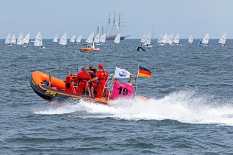 Sailing ship, sailing boats, DLRG boat, Kiel Week, Kiel Fjord, Kiel, Schleswig-Holstein, Germany