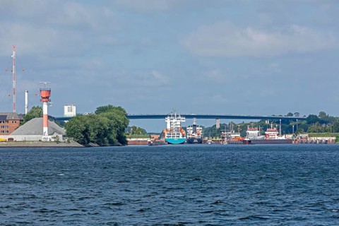 Holtenau High Bridges, entrance to Kiel Canal, Kiel Fjord, Kiel, Schleswig-Holstein, Germany