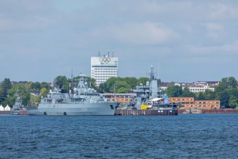 Warship, naval base, Kiel, Schleswig-Holstein, Germany
