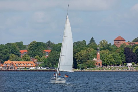 Sailing boat off Holtenau, Kieler Woche, Kiel Fjord, Kiel, Schleswig-Holstein, Germany