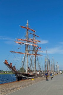 Sailing ships moored at Tiessenkai, Kieler Woche, Holtenau, Kiel, Schleswig-Holstein, Germany