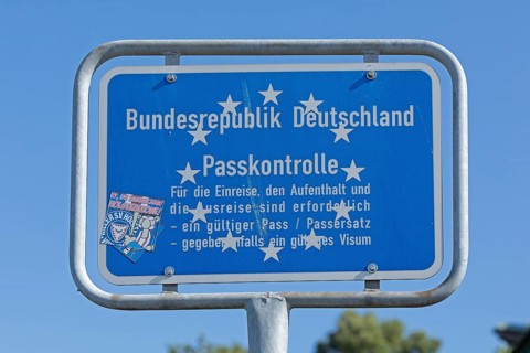 Sign indicating passport control, Holtenau, Kiel, Schleswig-Holstein, Germany