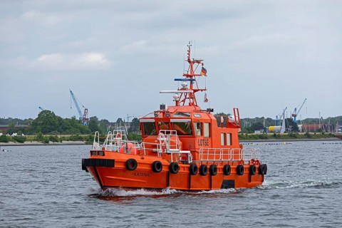 Pilot boat, Kiel Fjord, Kiel, Schleswig-Holstein, Germany