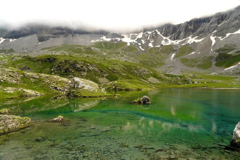 The Lacs des Aires lake in the Cirque de Troumouse basin in the Pyrenees National Park near
