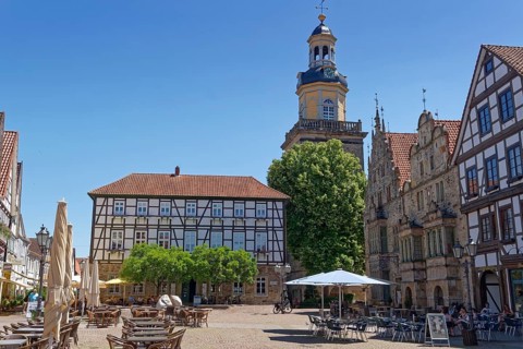 The market square in the historic old town of Rinteln. Lower Saxony, Germany