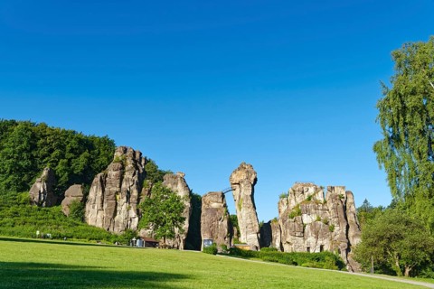 The Externsteine, a sandstone rock formation around 40 metres high in the Teutoburg Forest, are a