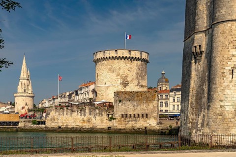Harbour entrance to the old Vieux Port with the medieval towers Tour St.-Nicolas, Tour de la