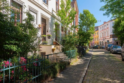 Residential street in the Ostertor neighbourhood a popular residential area, eastern suburb,