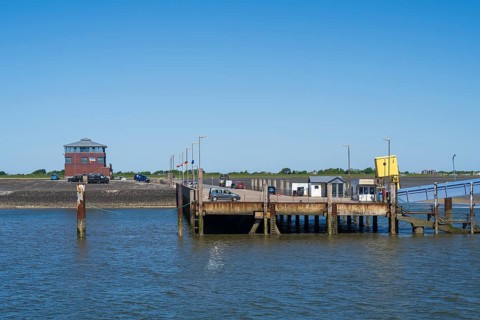 Jetty, harbour, Pellworm Island, North Frisia, North Sea, Schleswig-Holstein, Germany