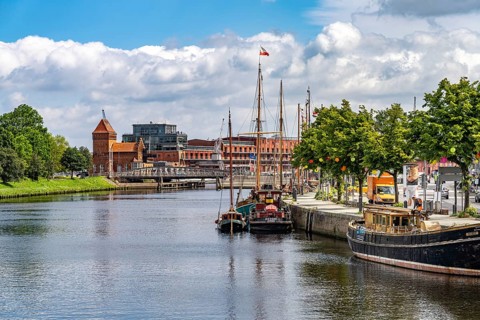 Traditional sailing ships in the museum harbour of the Hanseatic city of LÃ¼beck,