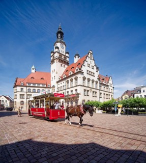 Döbeln tram, historic horse-drawn tram at the Döbeln upper market, rail transport, local public
