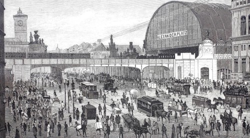 Station at Alexanderplatz, Berlin city railway, 1870, Berlin, Germany, Historical, digitally