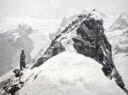 Panorama from the summit of the Matterhorn, around 1870, Switzerland, Historical, digitally