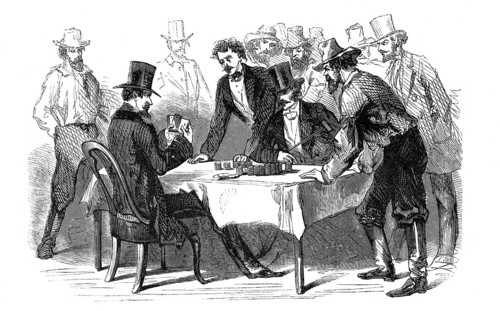 Men gambling, Card game, Poker, America, Historical, Reproduction of an original with a scene from