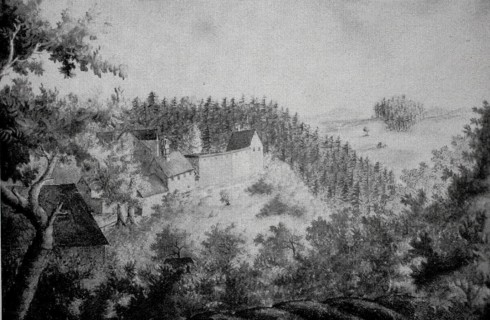 GrÃ¼nsberg Castle near Altdorf in the Nuremberg region in the Middle Ages, Middle Franconia,