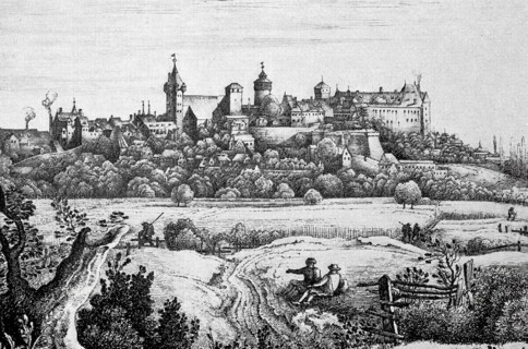 View of Nuremberg and the castle in the Middle Ages, Bavaria, Germany, digitally enhanced