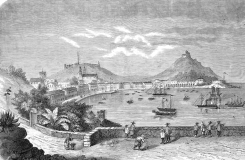 Harbour of Makoa, Macau, bringing in a captured pirate junk, Historical, Reproduction from an