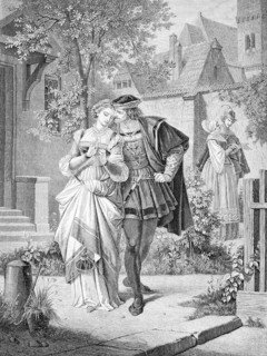 Young lovers, Faust and Gretchen after the novel by Johann Wolfgang Goethe, historical,