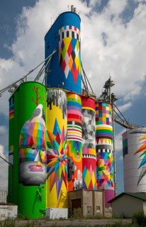 Saginaw, Michigan - The Shine Bright mural on abandoned grain elevators. The mural was created when