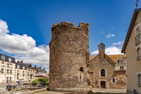 The Porte Saint Roch gate and Saint Roch chapel in Bonneval, Centre-Val de Loire, France