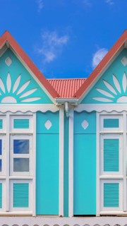 Caribbean cruise vacation. Colonial scenic colorful streets of Marigot in Saint Martin