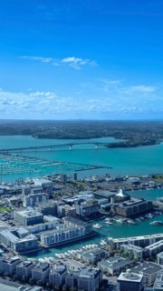 Scenic panoramic views of Auckland skyline and financial downtown city center