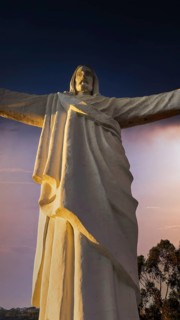 Peru. White Jesus Christ lookout, scenic panoramic view of Cusco from Christo Blanco viewpoint