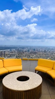 Panoramic view of Bangkok skyline downtown in business financial center from King Power Mahanakhon