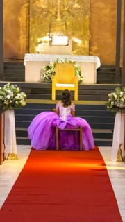 Typical Mexican church with a bride preparing for a wedding inside the church