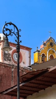 Cuernavaca cathedral and colorful colonial architecture of Cuernavaca streets in Mexico Morelos
