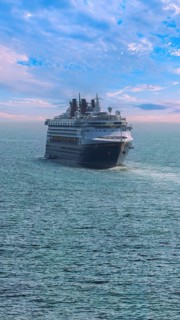 Cruise ship arriving at Puerto Vallarta vacation, Mexico. Scenic ocean and beach views